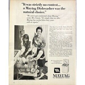 Maytag Dishwasher "It was No Contest-the Natural Choice" Vintage Print Ad 1970